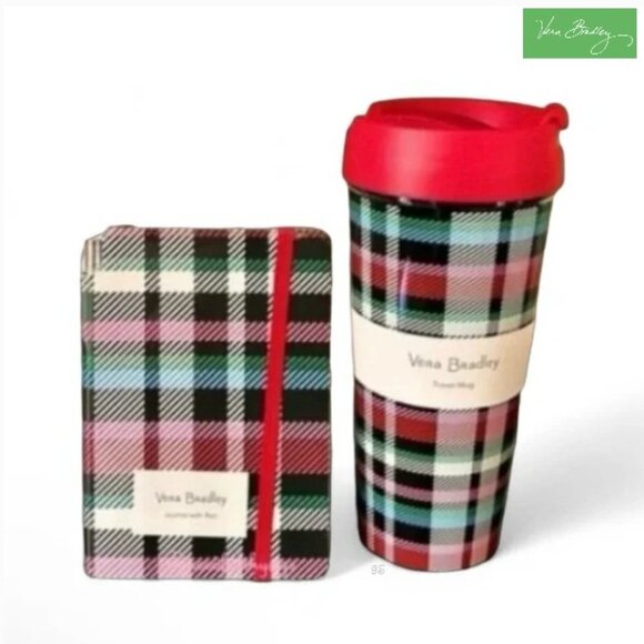 VERA BRADLEY Ribbons Plaid Travel Coffee Mug, Journal & Pen 3 Pc Gift Set - NWT - Picture 12 of 13